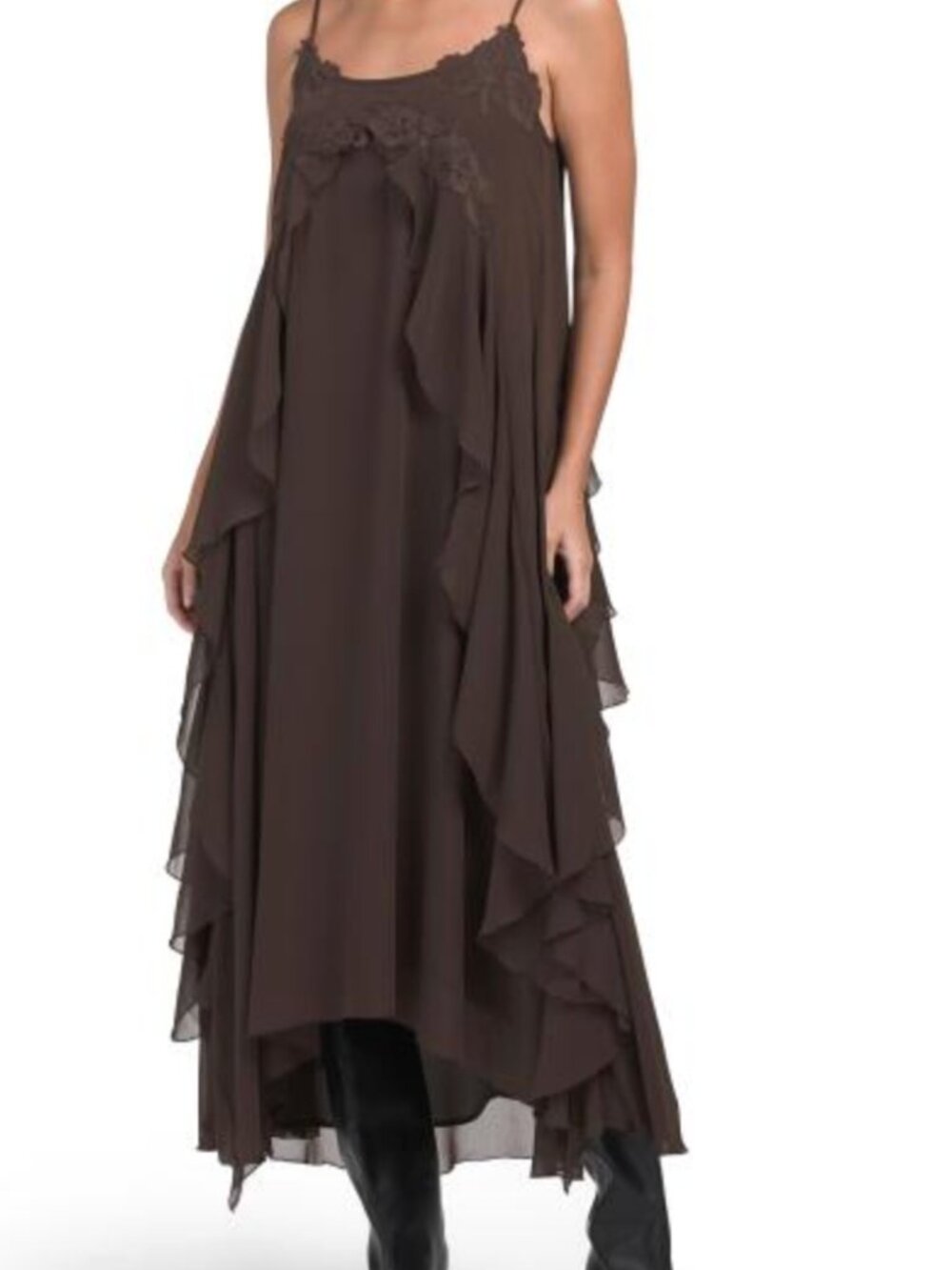 House of Harlow 1960 sleeveless Flowy Maxi Dress w/ Applique and Ruffles